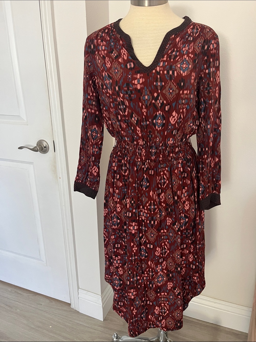 Michael Stars Burgundy Geometric Long Sleeve Dress